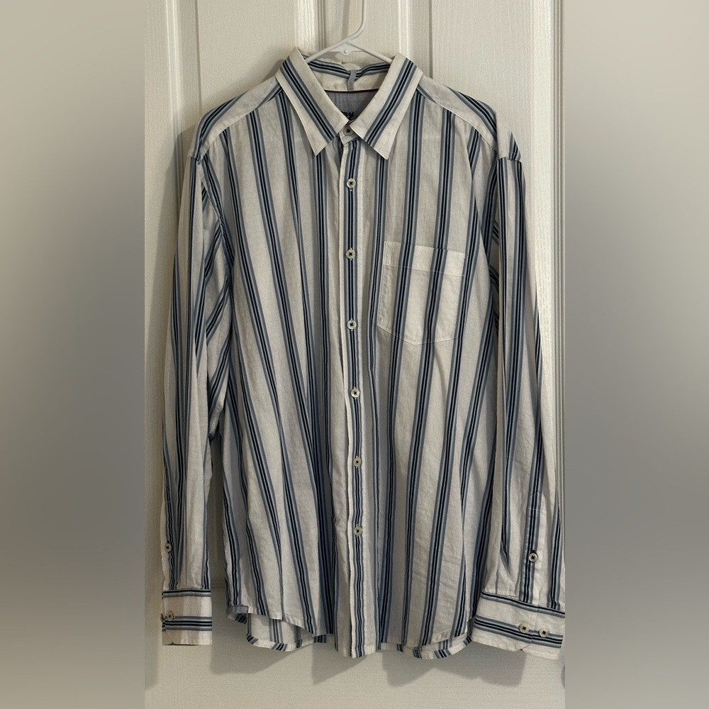 Tommy Bahama Navy and White Striped Shirt